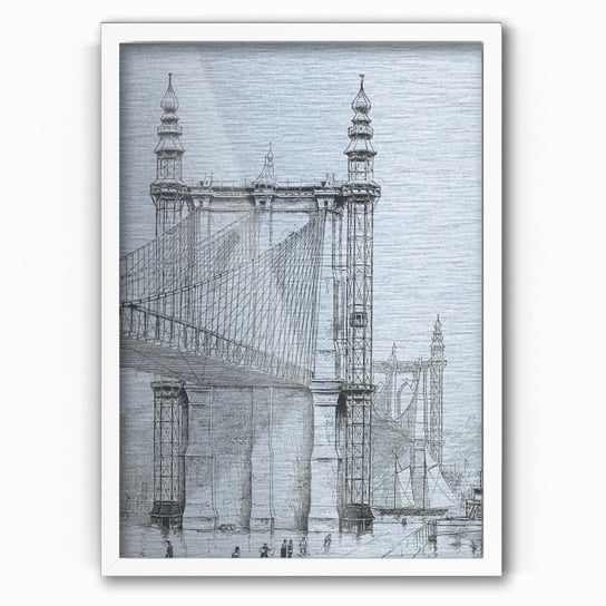 Plakat na metalu Brooklyn Bridge towers 1886 by Frank Leslie 30x40 Biala ramka / IkkunaShop IkkunaShop