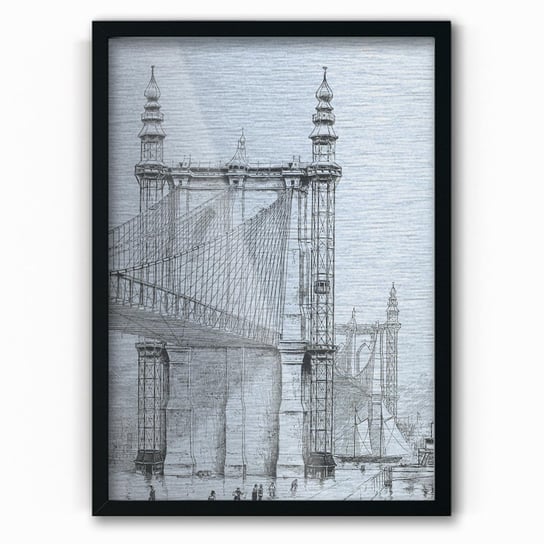 Plakat na metalu Brooklyn Bridge towers 1886 by Frank Leslie 30x40 Czarna ramka / IkkunaShop IkkunaShop