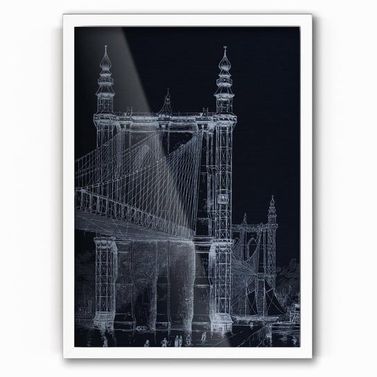 Plakat na metalu Brooklyn Bridge towers 1886 by Frank Leslie BW 20x30 Biala ramka / IkkunaShop IkkunaShop