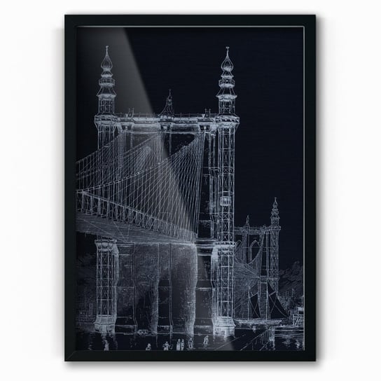 Plakat na metalu Brooklyn Bridge towers 1886 by Frank Leslie BW 40x60 Czarna ramka / IkkunaShop IkkunaShop