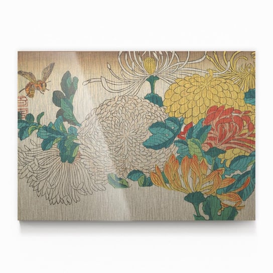 Plakat na metalu Chrysanthemums in Fan-shaped Design Utagawa Hiroshige 30x40 / IkkunaShop IkkunaShop