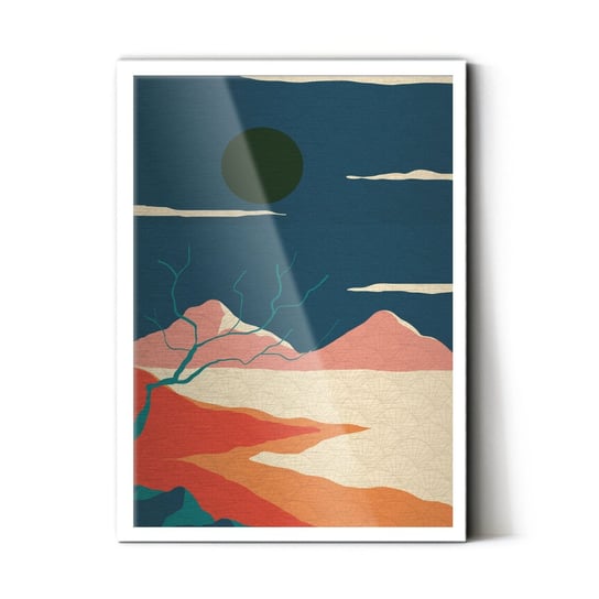 Plakat na metalu Dark sun over the mountains 40x60 Biala ramka / IkkunaShop IkkunaShop