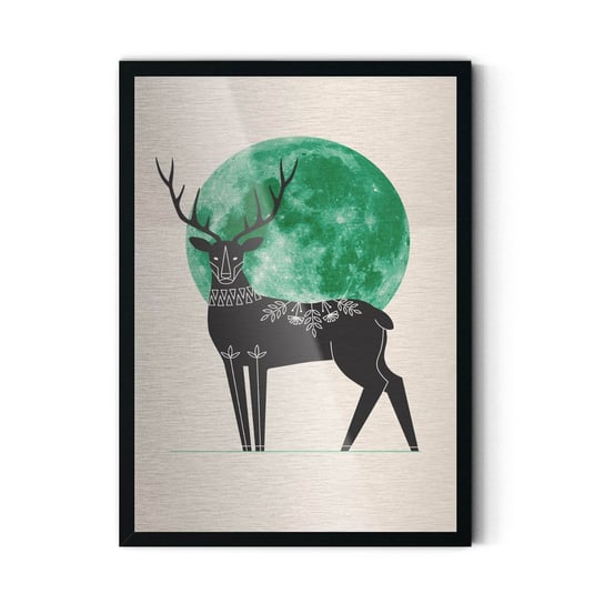 Plakat na metalu Deer and Moon 40x60 Czarna ramka / IkkunaShop IkkunaShop