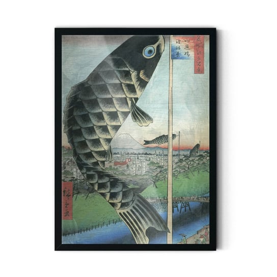 Plakat na metalu Fish Utagawa Hiroshige 40x60 Czarna ramka / IkkunaShop IkkunaShop