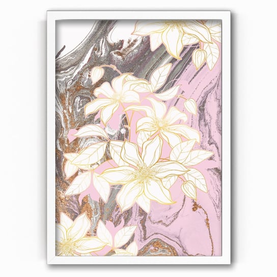 Plakat na papierze Beige Marble Flowers 30x40 Biala ramka / IkkunaShop IkkunaShop