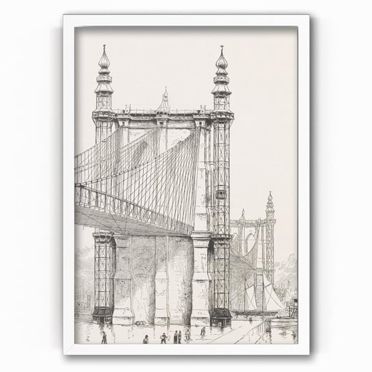 Plakat na papierze Brooklyn Bridge towers 1886 by Frank Leslie 20x30 Biala ramka / IkkunaShop IkkunaShop