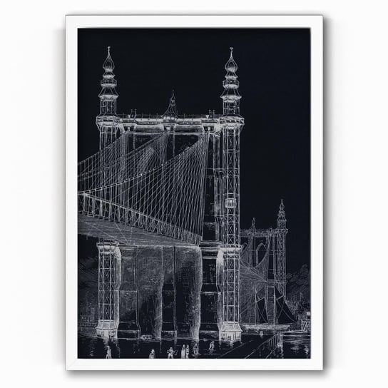 Plakat na papierze Brooklyn Bridge towers 1886 by Frank Leslie BW 20x30 Biala ramka / IkkunaShop IkkunaShop
