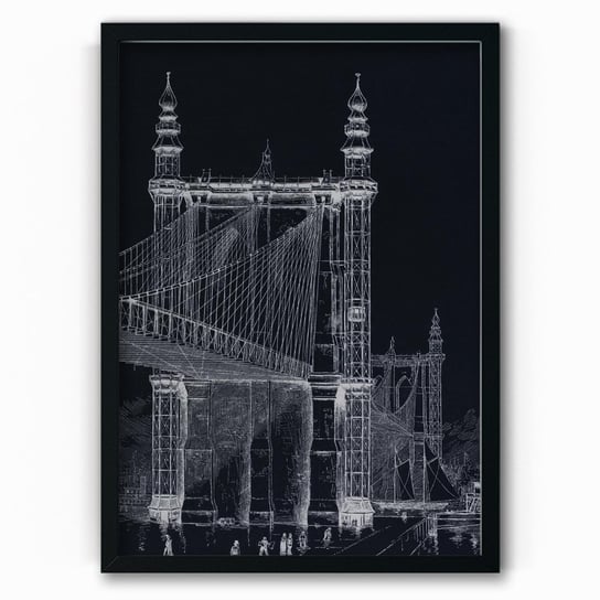 Plakat na papierze Brooklyn Bridge towers 1886 by Frank Leslie BW 30x40 Czarna ramka / IkkunaShop IkkunaShop
