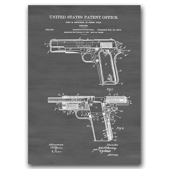 Plakat na płótnie na ścianę Pistolet Patent A2 Vintageposteria