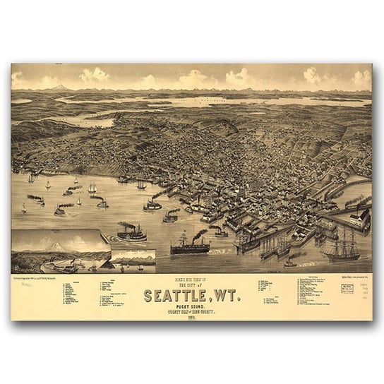 Plakat na ścianę Rok Seattle Mapę A1 85x60 cm Vintageposteria