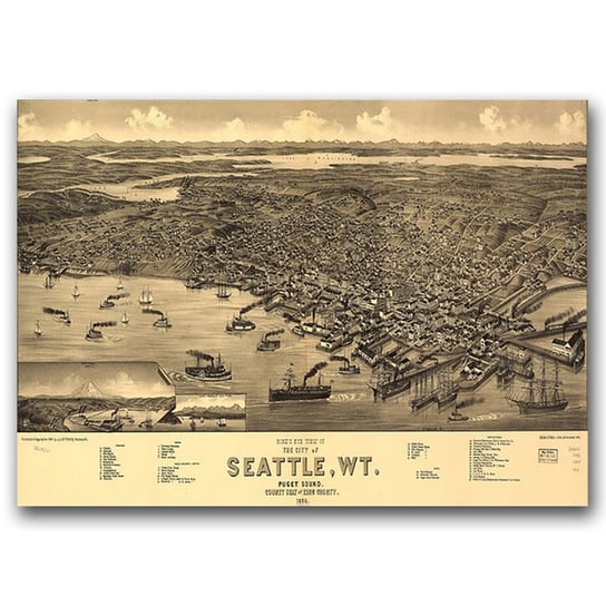 Plakat na ścianę Rok Seattle Mapę A2 60x40 cm Vintageposteria