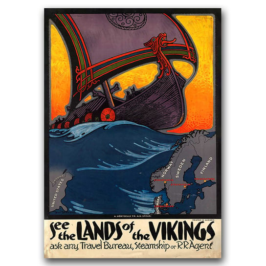 Plakat na ścianę Viking Sweden Thor Scandinavia A3 Vintageposteria