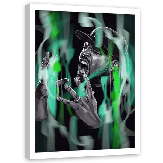 Plakat na ścianę w ramie białej FEEBY Hip hop raper portret, 70x100 cm Feeby