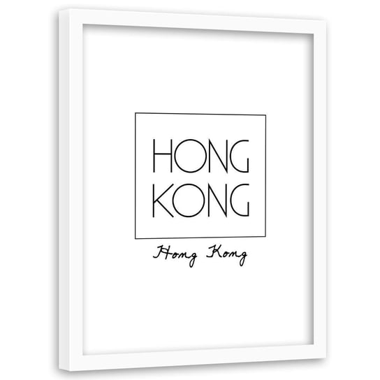 Plakat na ścianę w ramie białej FEEBY Napis Hongkong, 40x50 cm Feeby