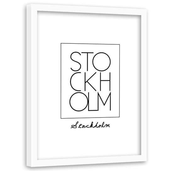 Plakat na ścianę w ramie białej FEEBY Napis Sztokholm, 60x80 cm Feeby