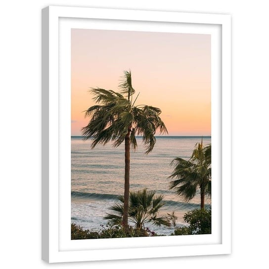 Plakat na ścianę w ramie białej FEEBY Wieczór nad morzem palmy, 40x50 cm Feeby