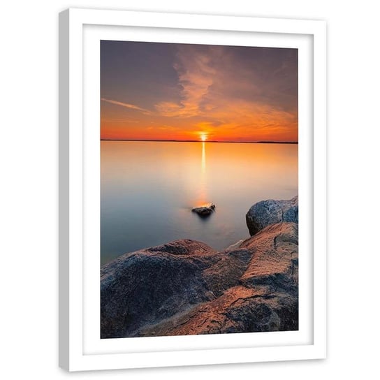 Plakat na ścianę w ramie białej FEEBY Zachód słońca nad spokojnym jeziorem, 20x30 cm Feeby
