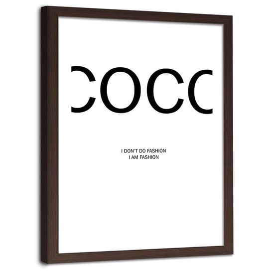 Plakat na ścianę w ramie brązowej FEEBY Czarny napis COCO fashion, 70x100 cm Feeby