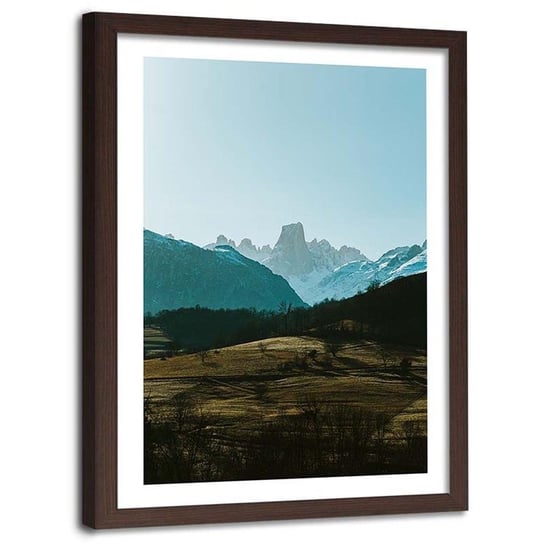 Plakat na ścianę w ramie brązowej FEEBY Ośnieżone szczyty gór, 50x70 cm Feeby