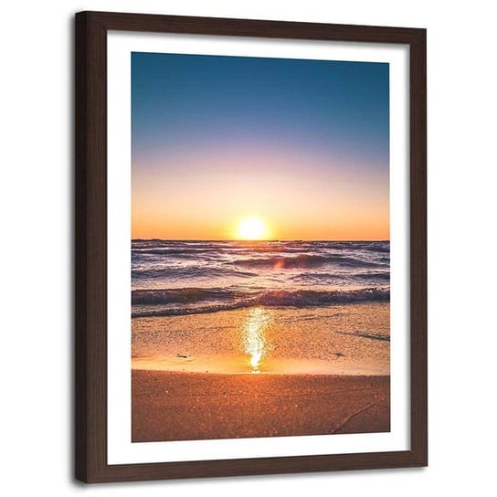 Plakat na ścianę w ramie brązowej FEEBY Plaża morze zachód słońca, 30x40 cm Feeby