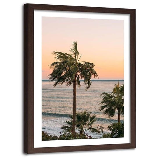 Plakat na ścianę w ramie brązowej FEEBY Plaża palmy morze, 80x120 cm Feeby