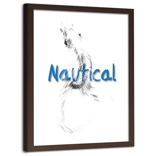 Plakat na ścianę w ramie brązowej FEEBY Ryba morze napis Nautical, 40x60 cm Feeby