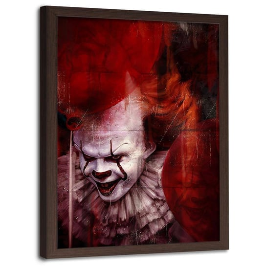 Plakat na ścianę w ramie brązowej FEEBY Straszny klaun portret, 70x100 cm Feeby