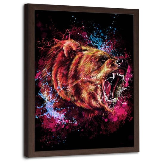 Plakat na ścianę w ramie brązowej FEEBY Zwierzę niedźwiedź, 40x60 cm Feeby