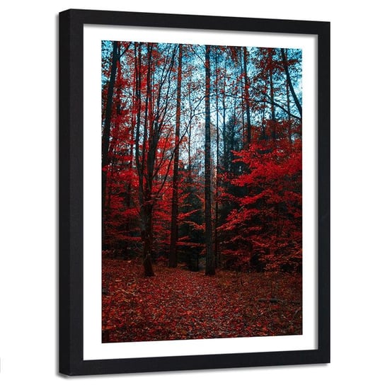 Plakat na ścianę w ramie czarnej FEEBY Drzewa z czerwonymi liśćmi, 80x120 cm Feeby