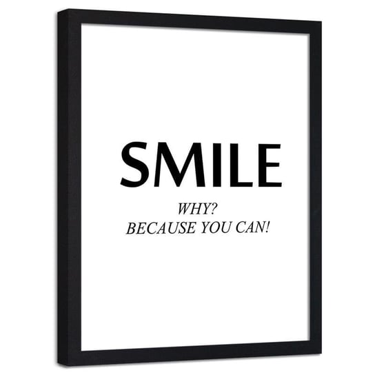 Plakat na ścianę w ramie czarnej FEEBY Napis na białym tle Smile, 30x40 cm Feeby