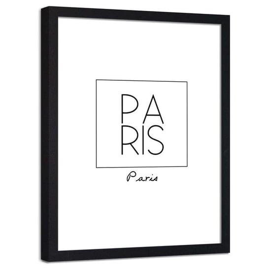 Plakat na ścianę w ramie czarnej FEEBY Paris czarny napis na białym tle, 60x90 cm Feeby