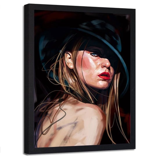Plakat na ścianę w ramie czarnej FEEBY Portret erotyczny kobieta, 70x100 cm Feeby