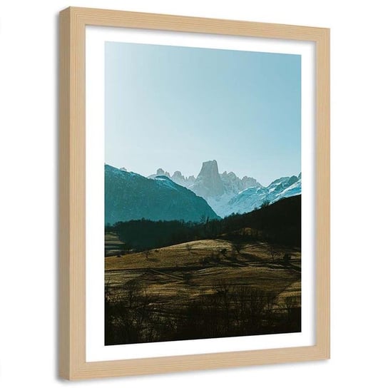 Plakat na ścianę w ramie naturalnej FEEBY Górskie szczyty w słoneczny dzień, 50x70 cm Feeby