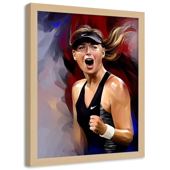Plakat na ścianę w ramie naturalnej FEEBY Portret sport tenis kobieta, 50x70 cm Feeby