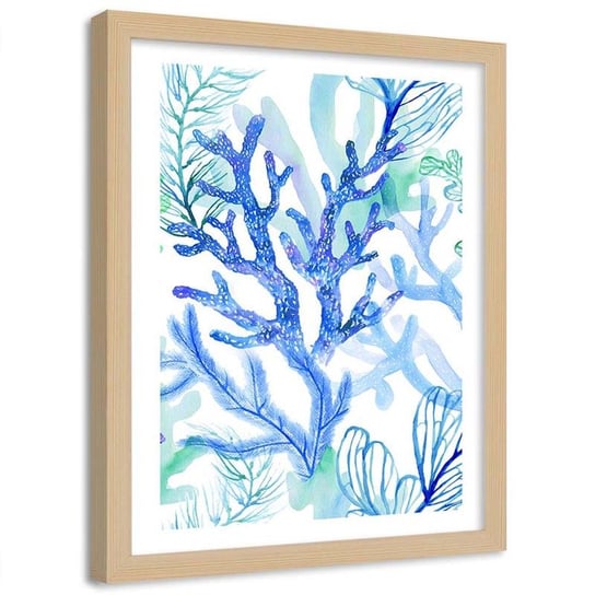 Plakat na ścianę w ramie naturalnej FEEBY Rafa koralowa abstrakcja, 60x90 cm Feeby
