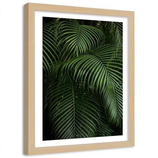Plakat na ścianę w ramie naturalnej FEEBY Tropikalne liście palmy zielone, 30x40 cm Feeby