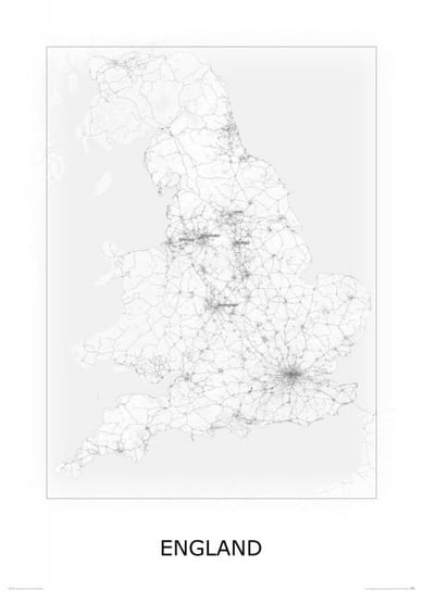 Plakat NICE WALL England, black and white, mapa 50x70 cm Nice Wall