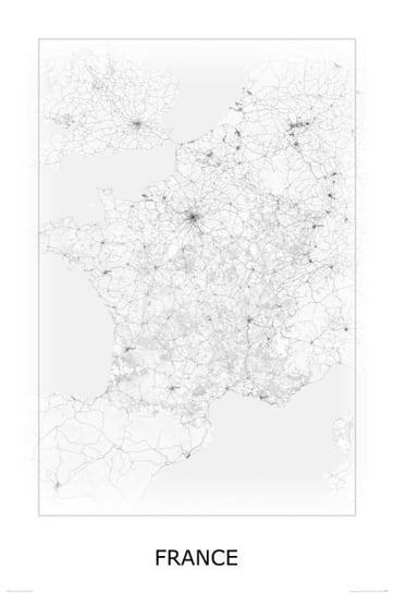 Plakat NICE WALL France, black and white, mapa 61x91,5 cm Nice Wall