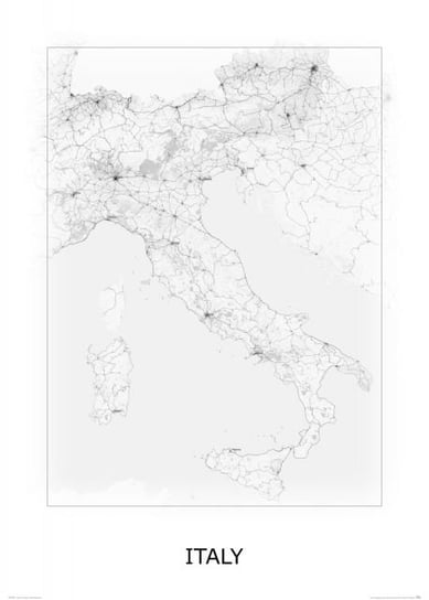Plakat NICE WALL Italy, black and white, mapa 50x70 cm Nice Wall