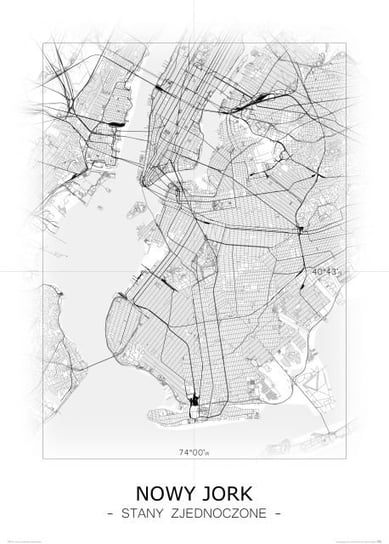 Plakat NICE WALL Nowy Jork, Czarno-biała mapa 50x70 cm Nice Wall