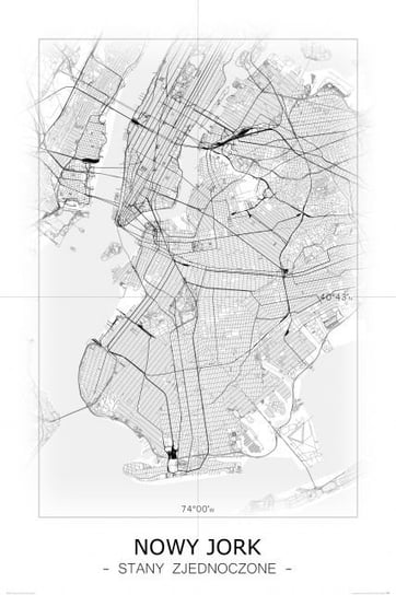 Plakat NICE WALL Nowy Jork, Czarno-biała mapa 61x91,5 cm Nice Wall
