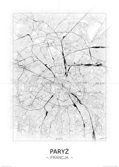Plakat NICE WALL Paryż, Czarno-biała mapa 50x70 cm Nice Wall