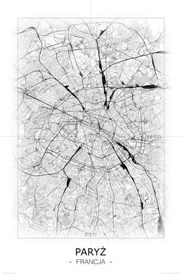 Plakat NICE WALL Paryż, Czarno-biała mapa 61x91,5 cm Nice Wall