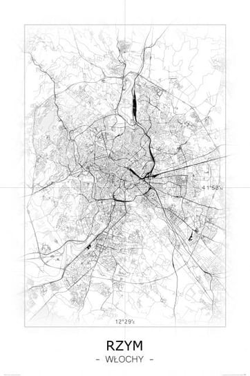 Plakat NICE WALL Rzym, Czarno-biała mapa 61x91,5 cm Nice Wall