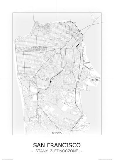 Plakat NICE WALL San Francisco, Czarno-biała mapa 50x70 cm Nice Wall