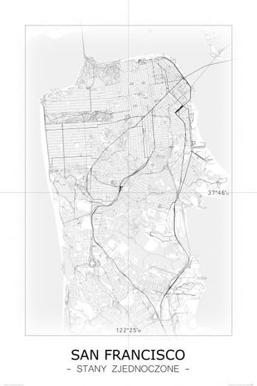 Plakat NICE WALL San Francisco, Czarno-biała mapa 61x91,5 cm Nice Wall