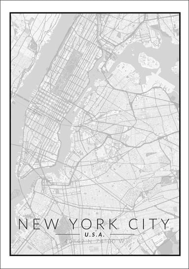 Plakat, Nowy Jork mapa czarno biała, 40x50 cm reinders