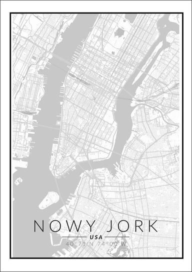 Plakat, Nowy Jork mapa czarno biała, 42x59,4 cm reinders