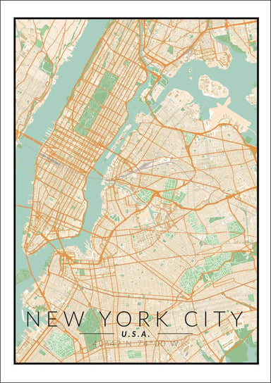 Plakat, Nowy Jork mapa kolorowa, 59,4x84,1 cm reinders