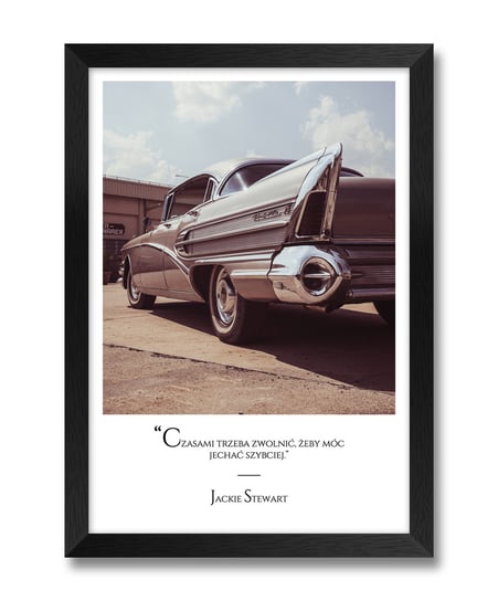 Plakat obraz do garażu na ścianę dla chłopaka męża samochód z cytatem Jackie Stewart czarna rama 23,5x32 cm iWALL studio